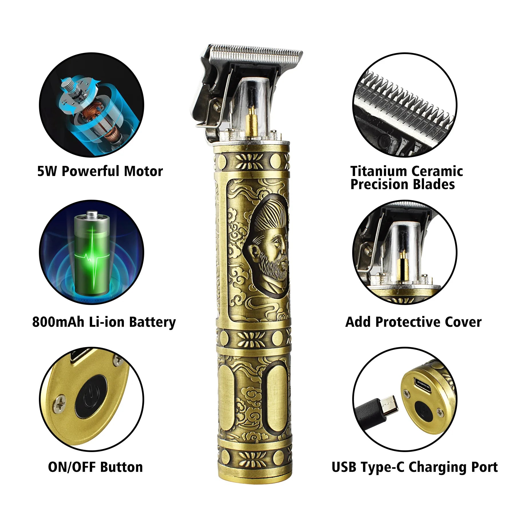 Professional Rechargeable Vintage T9 Hair Clipper for Men's Barber