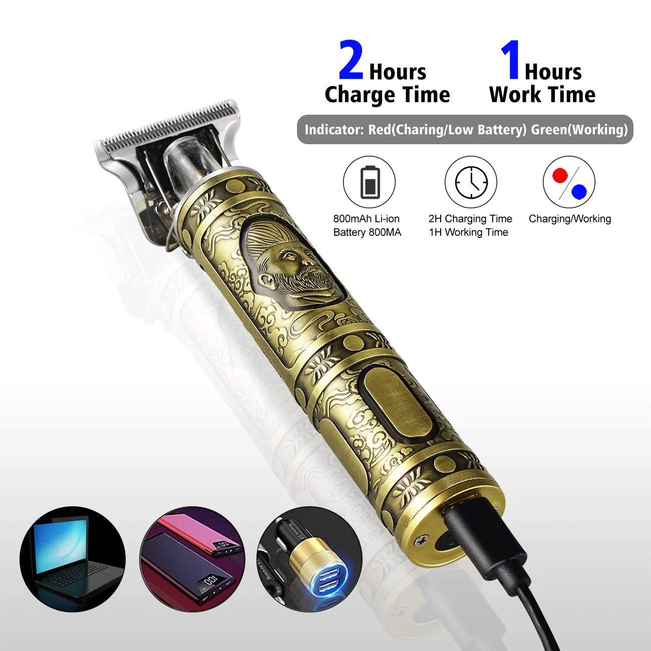 Professional Rechargeable Vintage T9 Hair Clipper for Men's Barber